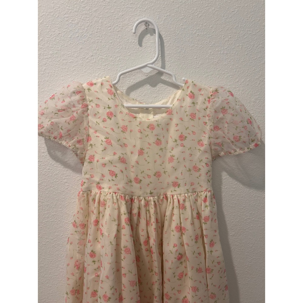 Vintage Kids Dream Floral Organza Special Occasion Dress Pink Cream Size 5-6 - Picture 2 of 6